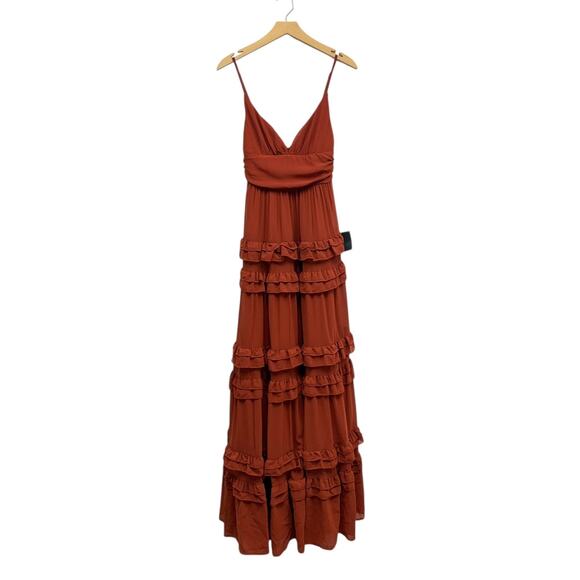 Lulus Lavish Perfection Rust Orange Ruffled Tiered Maxi Dress size Small NWT - Picture 5 of 7